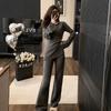 Chic Knitted Two-Piece Set: Bell Sleeve Sweater & Wide Leg Pants for Women (Autumn/Winter)