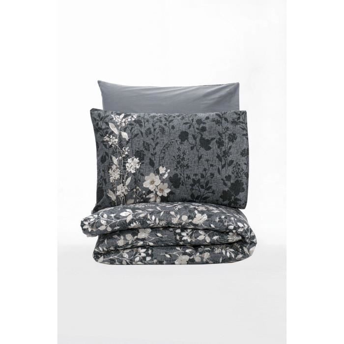 Bed Linen Set - 1 Duvet Cover 220 X 240 Cm + 2 Pillowcases 60 X 60 Cm - 100% Reinforced Cotton - Anthracite