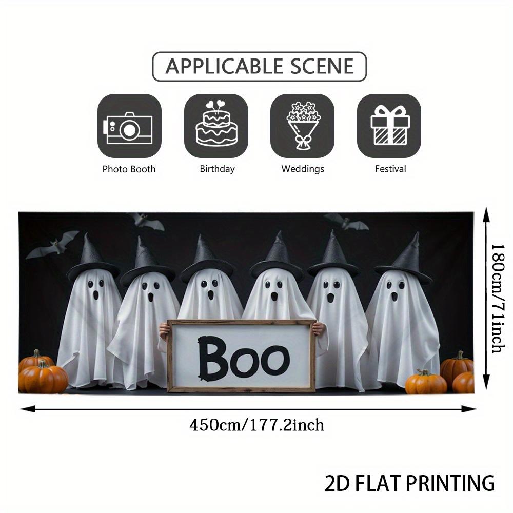 2D Door Banner, 1pc Halloween Garage Banner - Ghost and Bat Design, 2D Flat Printing, Polyester Material