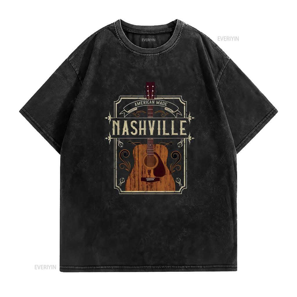Vintage Guitar Nashville Womens T Shirt Black X Large vintage Washed Casual Breathable homme Versatile Unisex Stretched