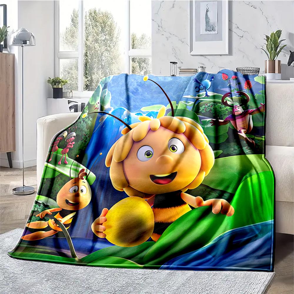 Gedrukte deken met thema Maya de Bij - Perfect voor bank, bed, reizen en buitengebruik | Wasbaar in de machine, Gezellig & Duurzaam.