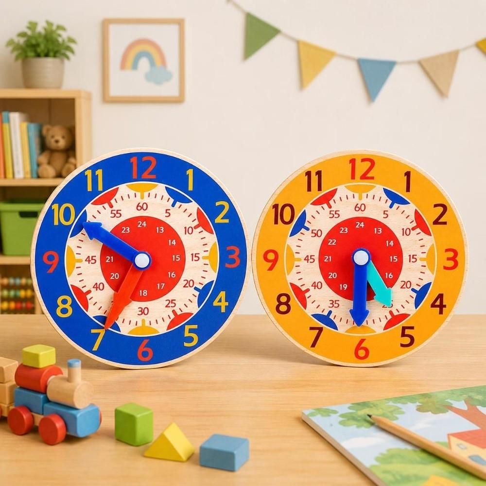 Teaching Function Wooden Teaching Clock Learning Clock Toy  For 4 To 6 Years Old Kids