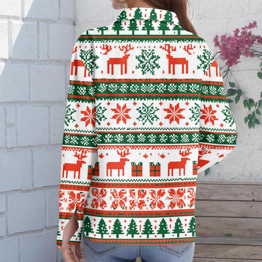 Women's Stylish Casual Christmas Print Long Sleeve Cardigan for Holiday and Everyday Wear