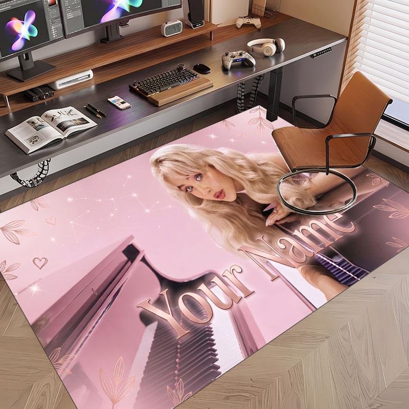 Custom Name Crystal Velvet Rug,Sabrina Carpenter Comfortable Anti Slip Floor Mat For Room Decoration