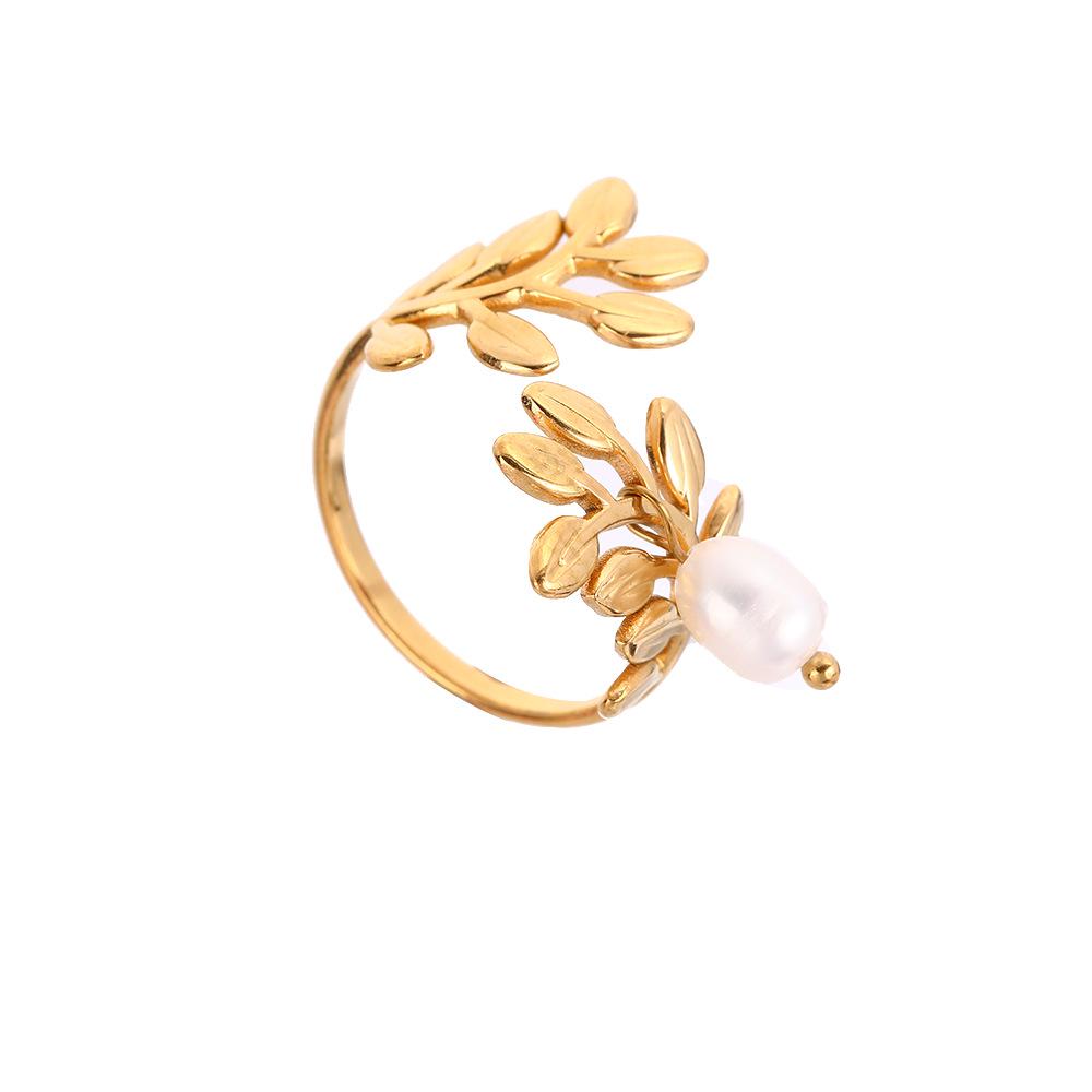 Stainless Steel Geometric Open Ring with Freshwater Pearl - Fashionable and Versatile Design
