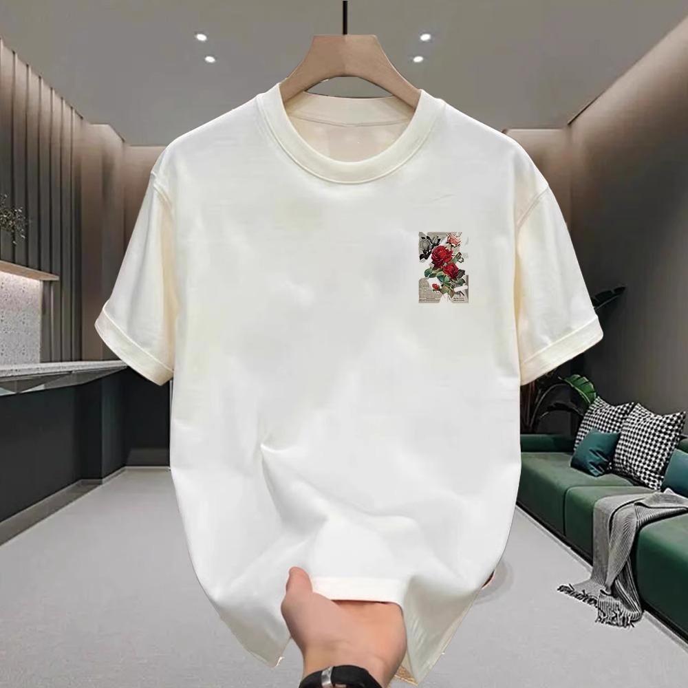 Cotton Short-Sleeved Creative Rose Rabbit Printed T-Shirt Men'S And Women'S Same Personalized Versatile Crew Neck Top