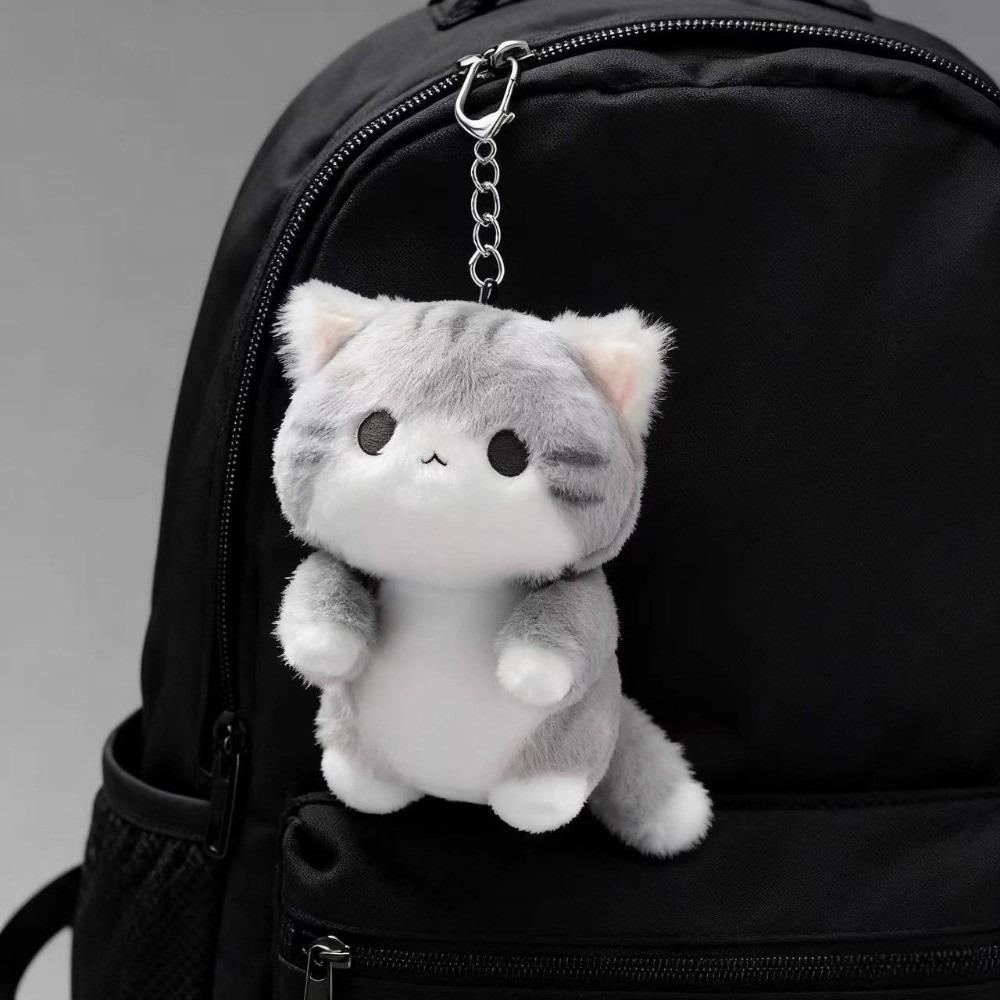 PP Cotton Grey Cat Key Chain Cartoon Cute Pet Pendant Bag Charm Plush Doll Key Ring Girls