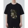 Black T-Shirt With Wolf And Moon Print And The West Is Wild Text For Casual Wear