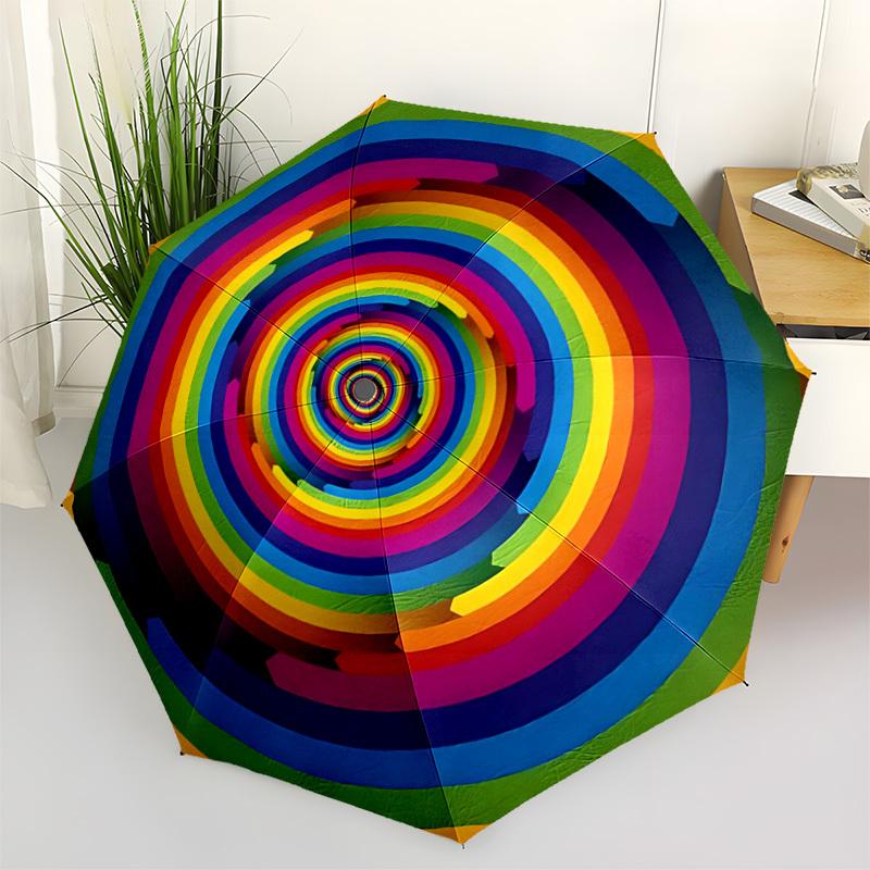 1pc Rainbow Spiral Automatic Open/Close Umbrella, Windproof, Folding Compact Umbrella with Lightweight Design for Women/Men057