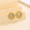 Vintage Cat Eye Textured Sunflower Stud Earrings – Luxury Geometric Metal Style for Women