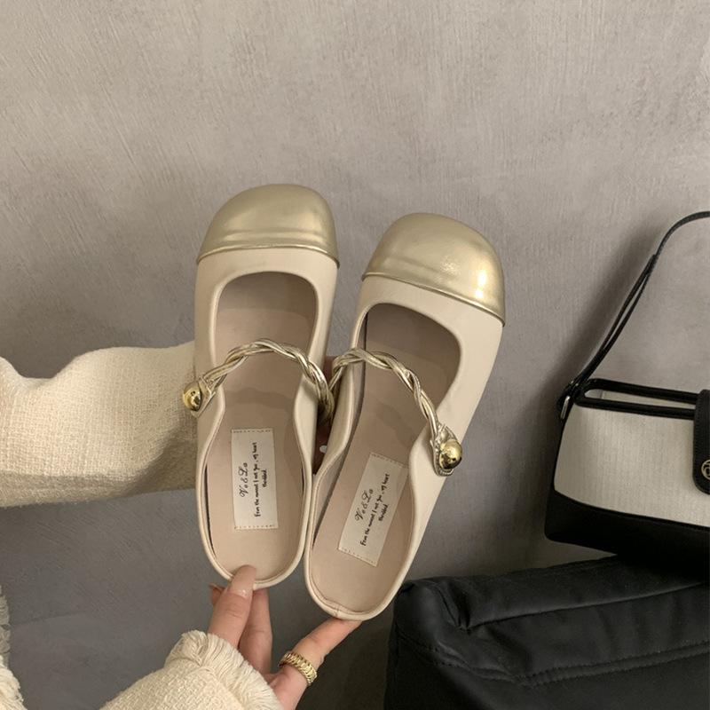 Xiaoxiangfeng Mary Jane single shoes fairy French sandals women's shoes 2025 spring and spring flat-bottomed bag head wearing half slippers woman
