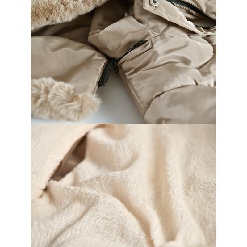 [Stylish Coat] Winter Coat | Stylish Girls' Parka with Faux Fur Hood, Heart-Shaped Diamond Pattern, Warm Mid-Length - Beige, Polyester