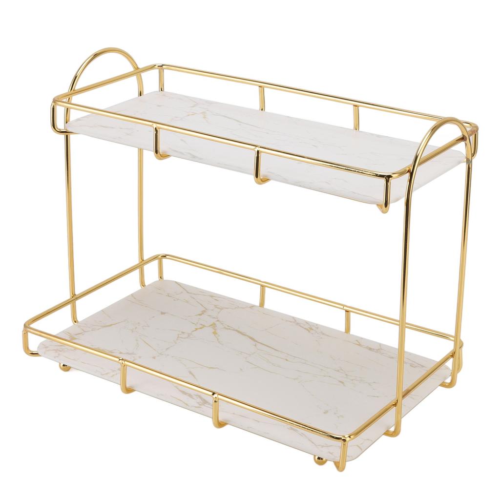 Bathroom Storage Rack Gold White 2 Tier Makeup Shelf Humanized Structure Anti Slip Counter