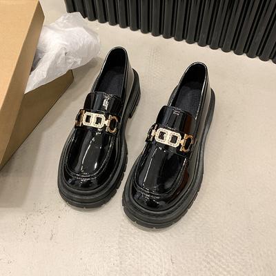 Modes Platformas Loafers Sieviešu Pavasaris Jauni Vidēja Papēža Mazi Ādas Apavi Sieviešu Melni Apavi Metāla Rhinestone Dekorācija