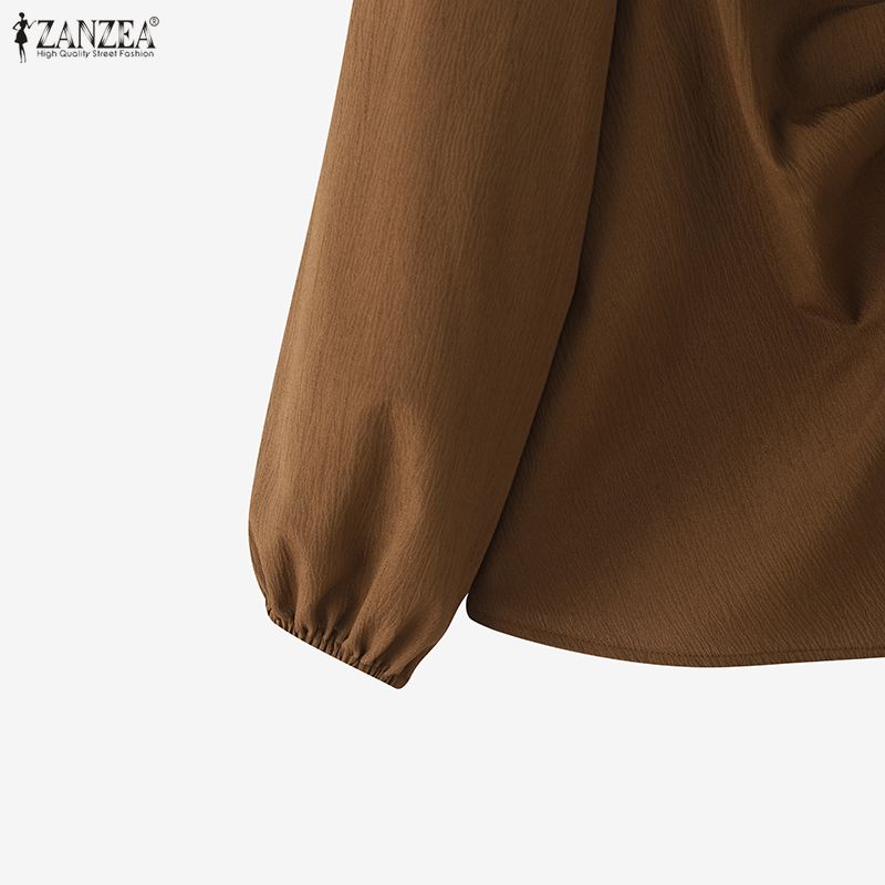 ZANZEA Dámská ležérní jednobarevná halenka s kulatým výstřihem s dlouhým rukávem