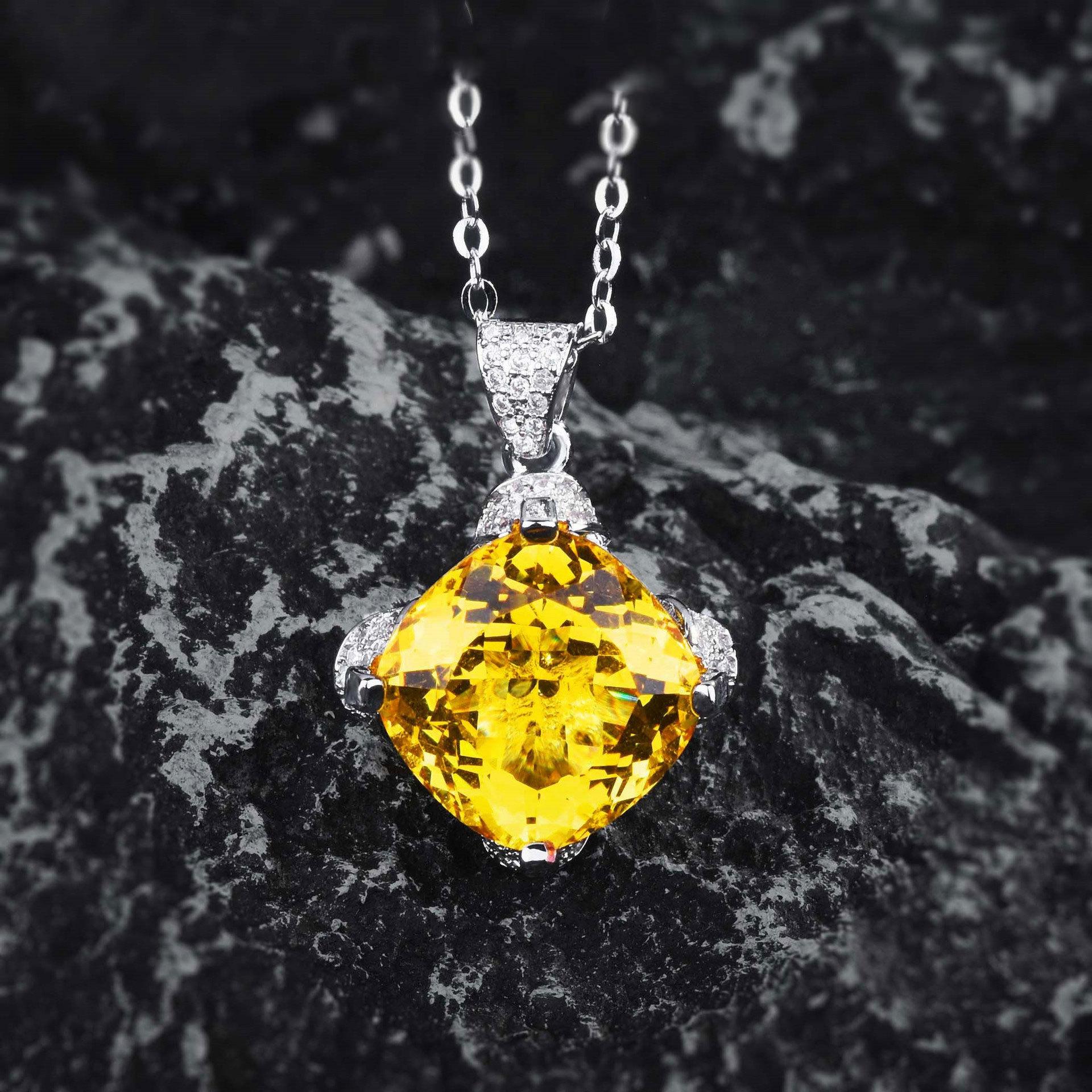 

15 Carat Aquamarine Topaz Pendant Fat Square Gem Earrings Fanta Ring Violet Yellow Diamond Set