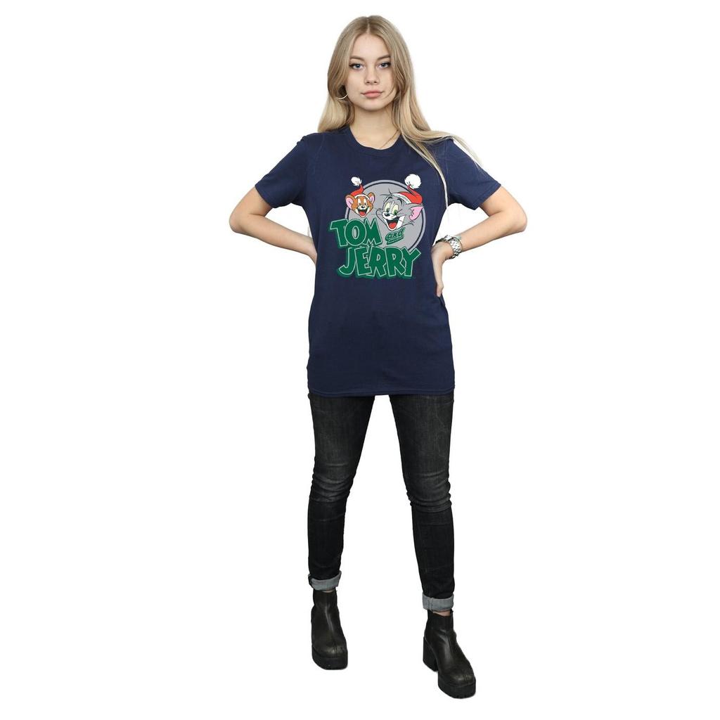 Tom And Jerry Womens/Ladies Christmas Greetings Cotton Boyfriend T-Shirt