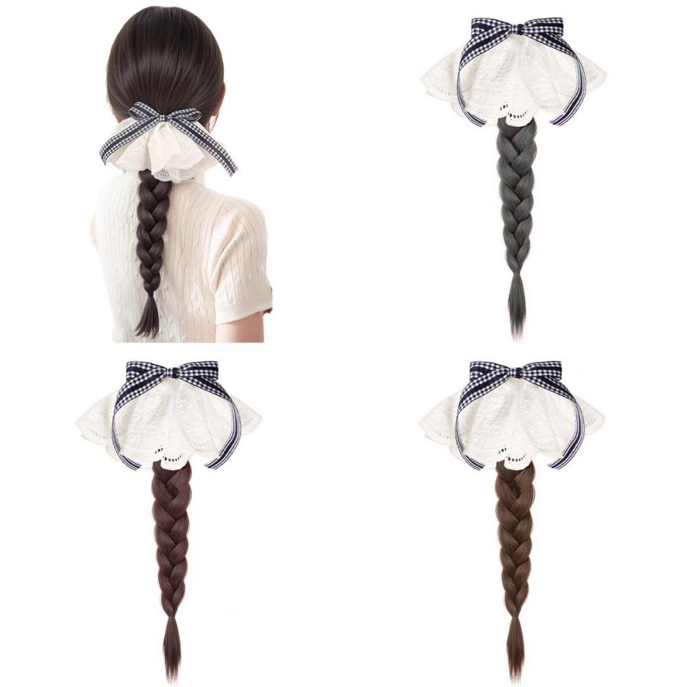 Boxing Braided Bow Lace Hair Bands Ponytail Hair Extension Twist Braid Wig  Daily