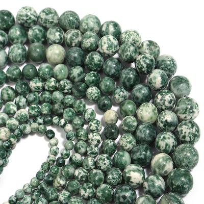 Runde lose Spacer-Steinperlen mit grünen Punkten für die Schmuckherstellung, 4/6/8/10/12 mm, DIY-Charms-Armbänder