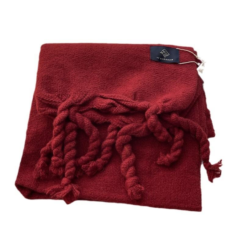 Simple Classic Solid Scarf Women Large Tassel Winter Imitation Cashmere Thick Warm Student Shawl Female Chic Muffler Fall Ladies