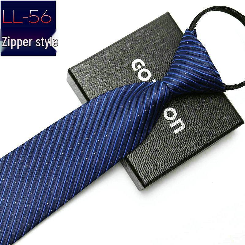Men's No-Iron Zipper Striped Formal Tie with Logo, 8cm