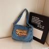 Large Capacity Denim Bag Student Class Crossbody Bag Letter Embroidery Women Commuter Tote Bag