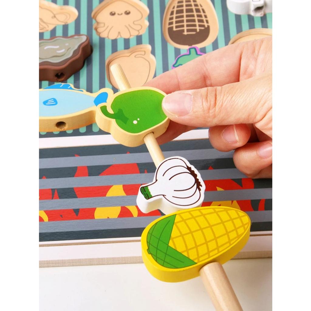 Children Barbecue Food Kitchen Toys Miniature Food Pretend Play Matching Cutting Games Toddlers Montessori Education Wooden Toy