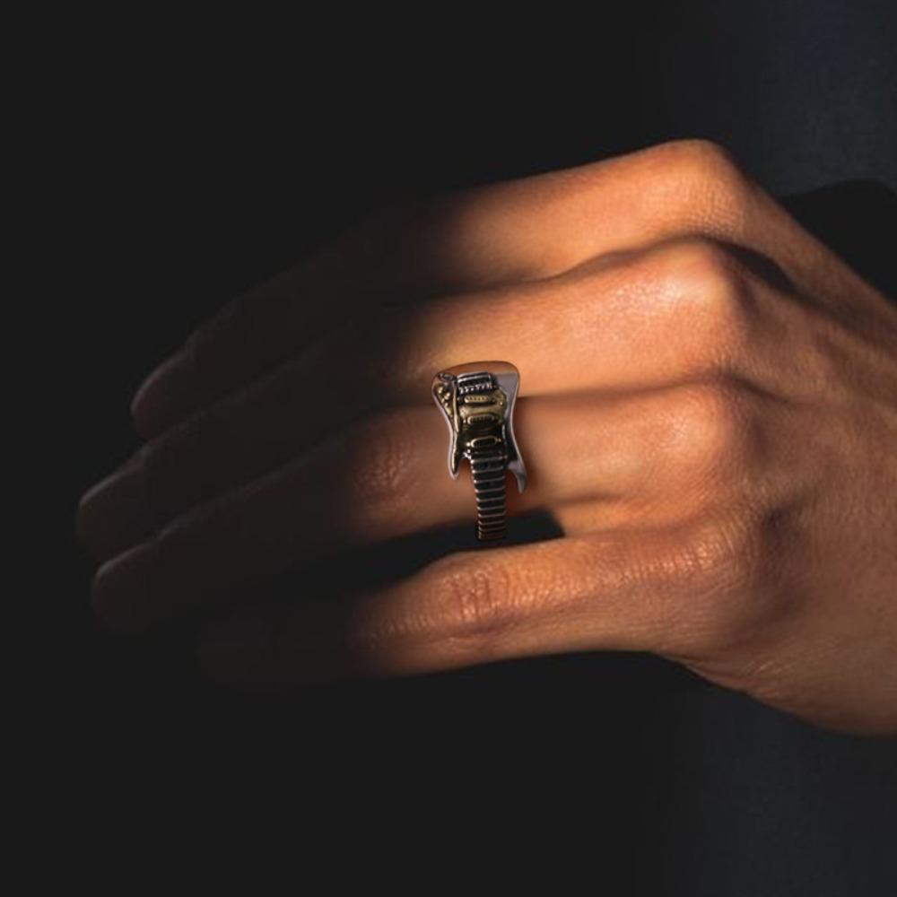 Men's Rings Electric Guitar Rock Punk Style Women's Hip Hop Adjustable Rings Men's Women's Niche Party Trend Decorative Zircon