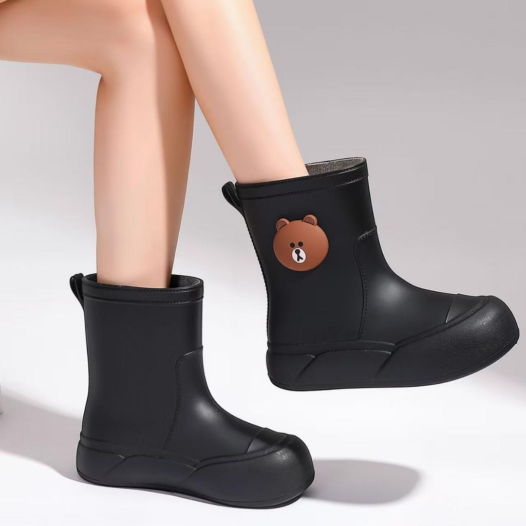 Woman Thick Sole High Top Cartoon Rain Boots Four Seasons New Soft Sole Non Slip Round Toe Slip On Waterproof Fashion Water Shoe