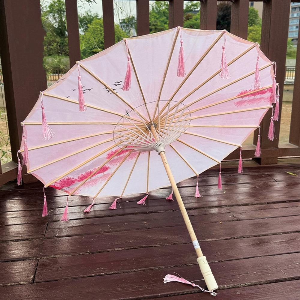 70cm Classical Oil Paper Umbrella Chinese Style Tassel Umbrella Silk Fabric Tassel Umbrella  Girls