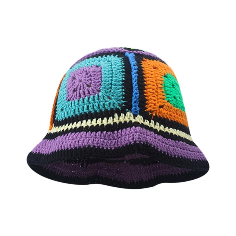 Knitted Hat Bucket Hat for Girls Y2K-GIRL Hat with Contrast Color Purple 1 фиолетовый
