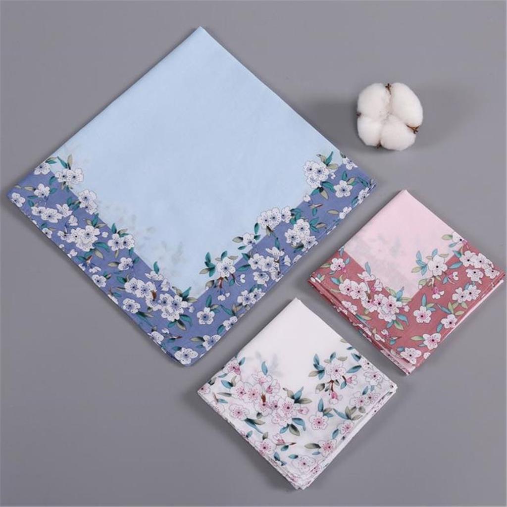 Cotton Handkerchief Gentle On Skin Strong Absorption Pocket Cotton Towel Elegant Flower Pinted Hankies For Ladies