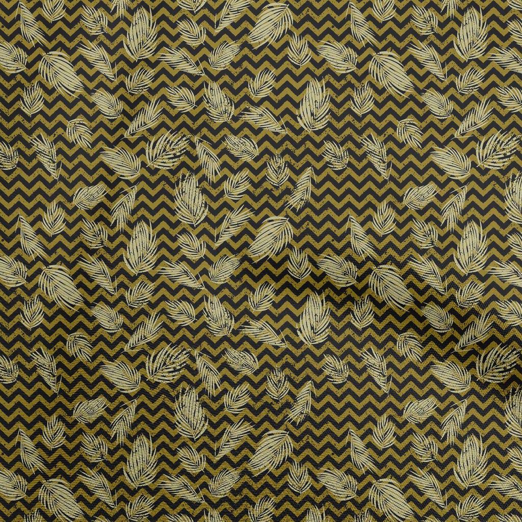 oneOone Cotton Flex Medium Blue Fabric Leaf With Chevron Dress Material Fabric Print Fabric By The Yard 40 Inch