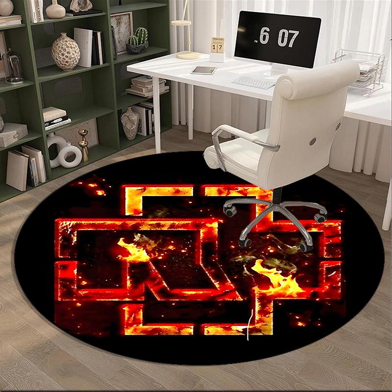 Ramms Rock Band Fire Logo Round Carpet Chair Cushion Round Entryway Rug, Soft Round Rugs for Living Room, Bedroom, Circle Carpet Decor Gifts