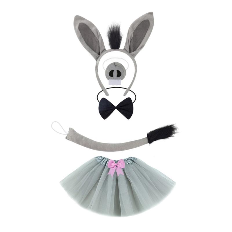 Donkey Tail Costume with Donkey Tail Headband Nose Glove Skirt Bowtie Halloween Donkey Costume for Kid Halloween Cosplay