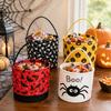 Canvas Storage Basket Halloween Pattern Candy Container with Handle for Organization and Storage Indoor Outdoor Use