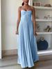 Women's Solid Color Pleated Bandeau Dress - Sleeveless, European & American Style, New Arrival