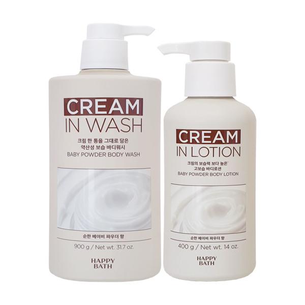 HAPPY BATH Cream-in-Lotion Baby Powder Body Wash 900g + Body Lotion 400g