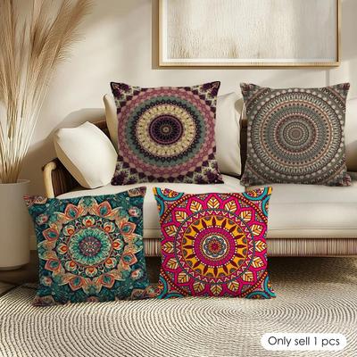 Mandala Style Decorative Cushion Cover Pillowcase Ultra Soft Skin Friendly Fabric Cloud Like Comfort & Concealed Zipper