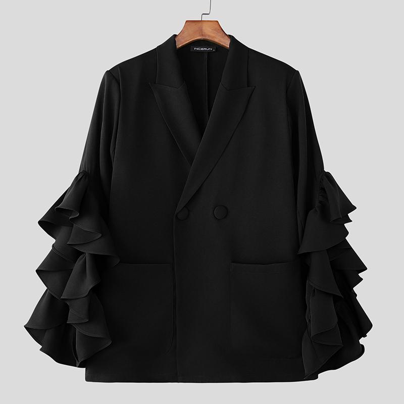 

INCERUN Мужские лацканы с оборками, рукава с разрезами, повседневные свободные пиджаки для вечеринок S чёрный