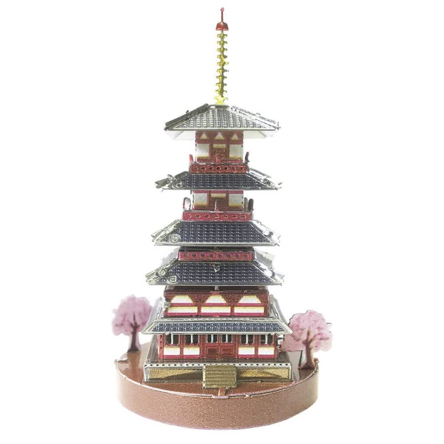 Tenyo Metallic Nano Famous Castles and Historical Buildings Pagoda Stainless No Glue Laser Craft 3D Brass Puzzle, Series, Five-Story (T-MB-003),