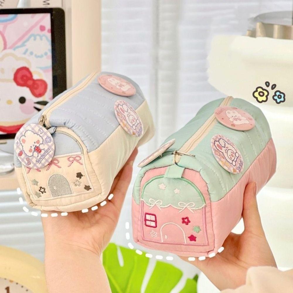 

Large Capacity Pen Stationery Storage Bags Multi Layer Student Cosmetic Pouch Gift рожевий/зелений