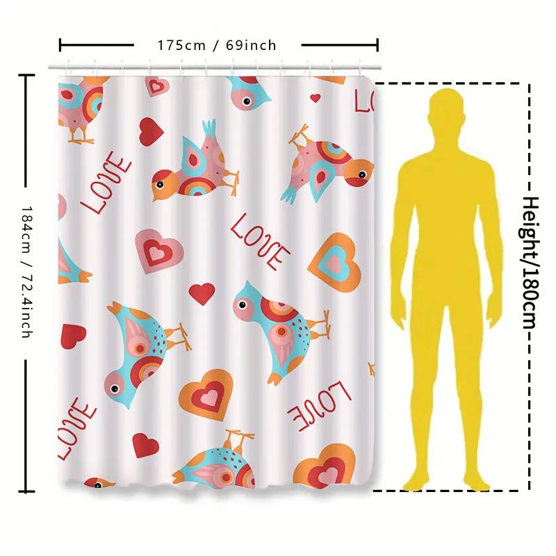 Colorful Love Birds Shower Curtain Bathroom Decor Pink Background With Hearts For Home Decoration Perfect Gift Idea