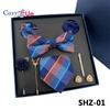 7 PCS Classic Men's Tie Set Paisley Stripe Necktie for Men Pocket Square Bowtie  Brooch Cuff Father's Day Gift Box