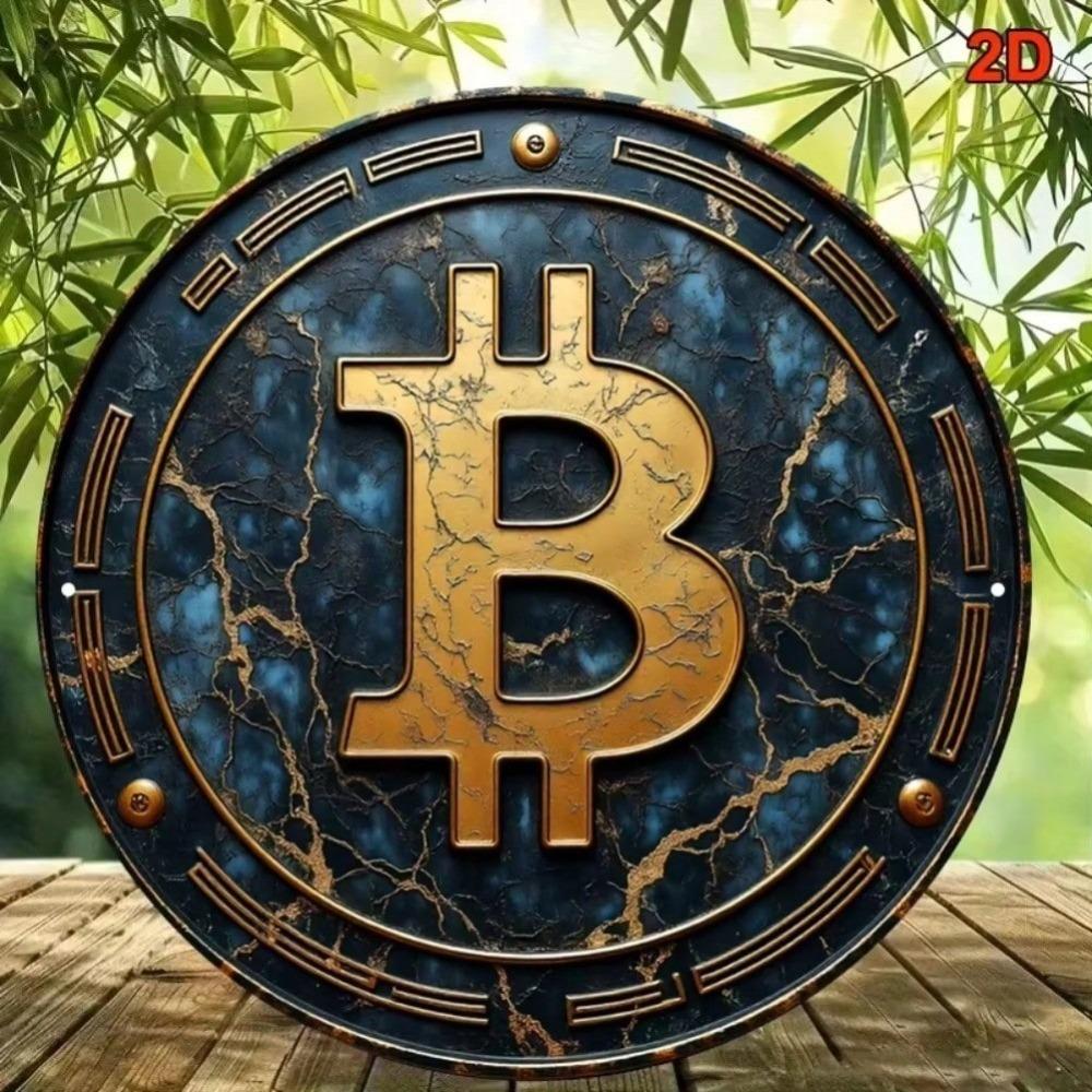 Metal Wall Art Digital Currency Theme Vintage Round Painting Home Office Cafe Decor