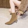 Pointed thin heel thin boots fashion high heel short boots women's 2024 new autumn and winter mid-tube boots sleeve small bare boots