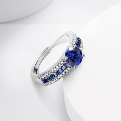 2026 Light Luxury Style Bright Blue Spinel Colored Zircon Ring Women's Fashion Temperament Ring