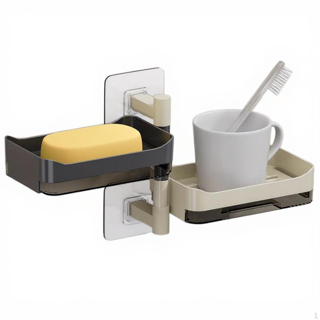 Rotating Soap Dish, Multitier NoDrill Bathroom Organizer Gun Gray 2 Layers