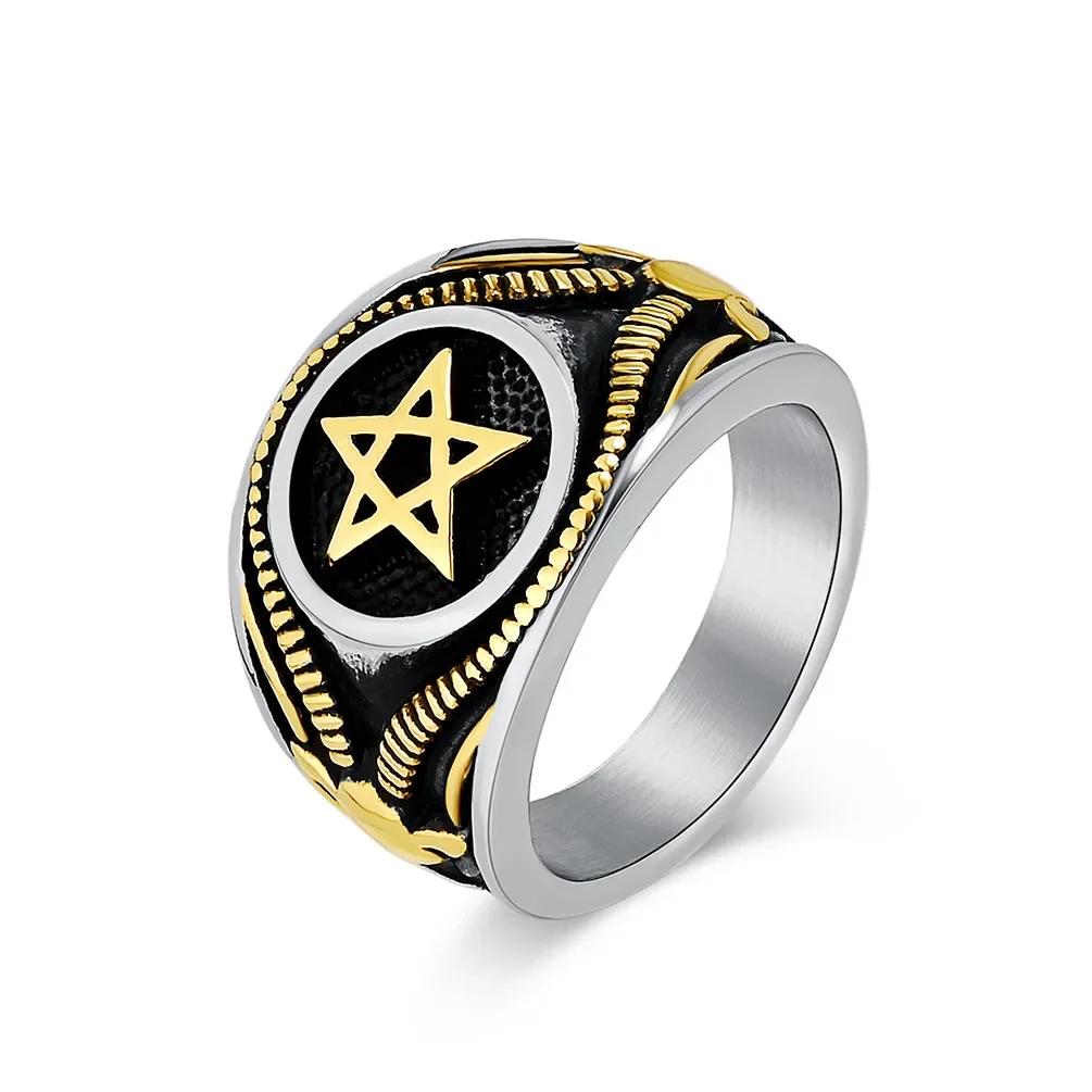 New Vintage Satanic Goat Pentagram Stainless Steel Ring for Men Party Jewelry