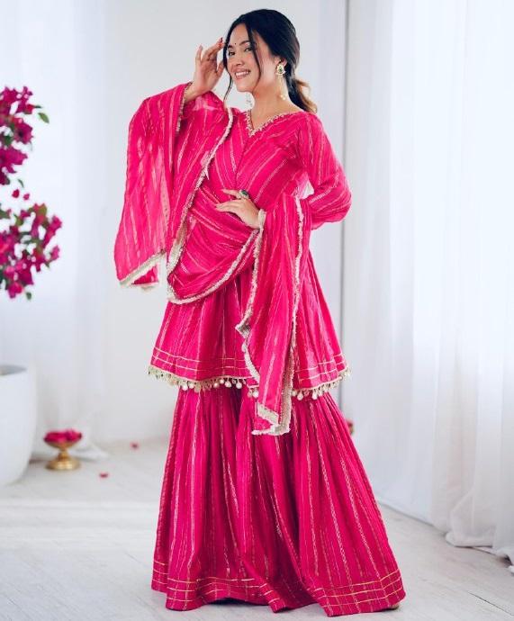 Bollywood Mal Chanderi Salwar Suit Indian Designer Women Salwar Kameez Sharara Set Dress